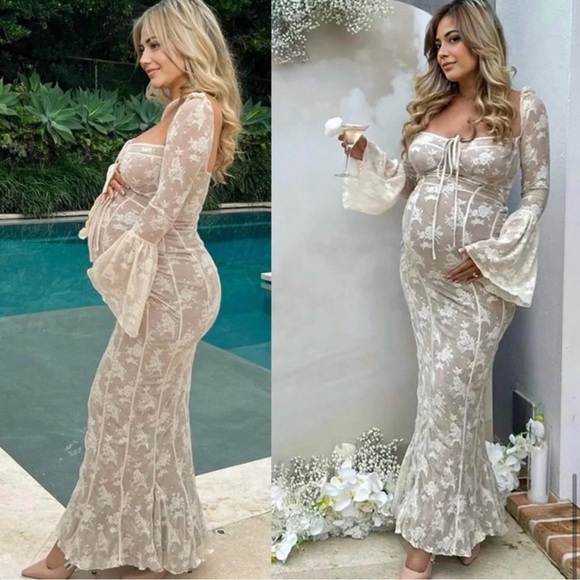 HOUSE OF CB 'Delilah' Vintage Cream Lace Maxi Dress NWOT size XS - Picture 4 of 12